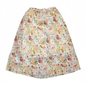 MELLODAY Women's Off White Floral Satin A-Line Maxi Skirt Large NWT